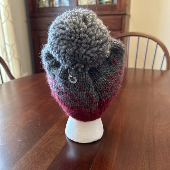 Nardi & Tagliaferri Women Grey Red Hat With Pom Pom Wool Alpaca Blend Italy NWOT - Picture 5 of 6